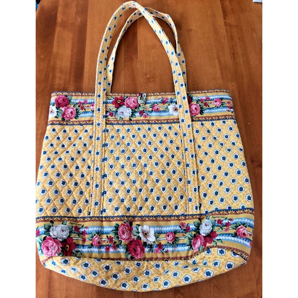 Vera Bradley Elizabeth Yellow Floral Tote Bag Large Button Vintage Retired